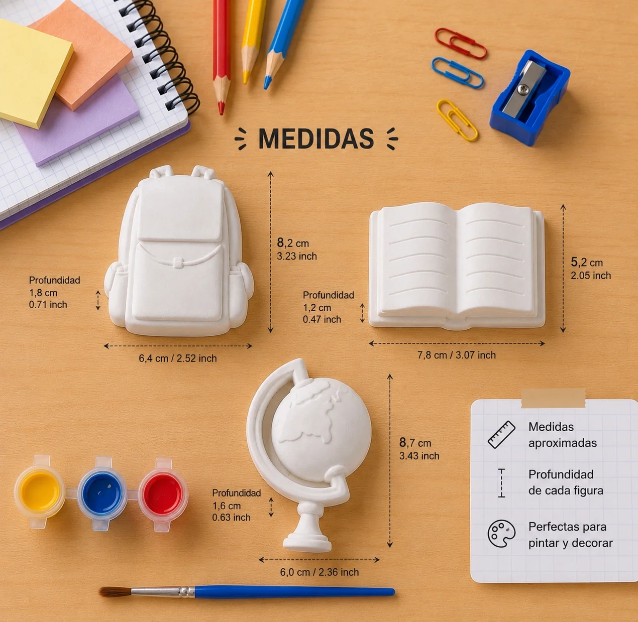 Kit vuelta al cole · 3 figuras para pintar